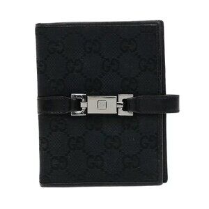 GUCCI GG pattern Jackie Agenda PM Day Planner Cover Canvas Leather Black 07ED677
